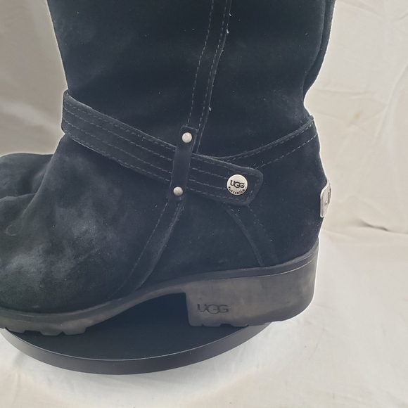 UGG Jillian Shearling Lined Black Suede Riding Winter Side Zip Boots Size 7 - Picture 9 of 15